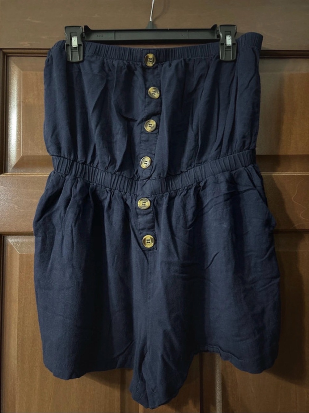 Zesica strapless shorts romper size large navy blue